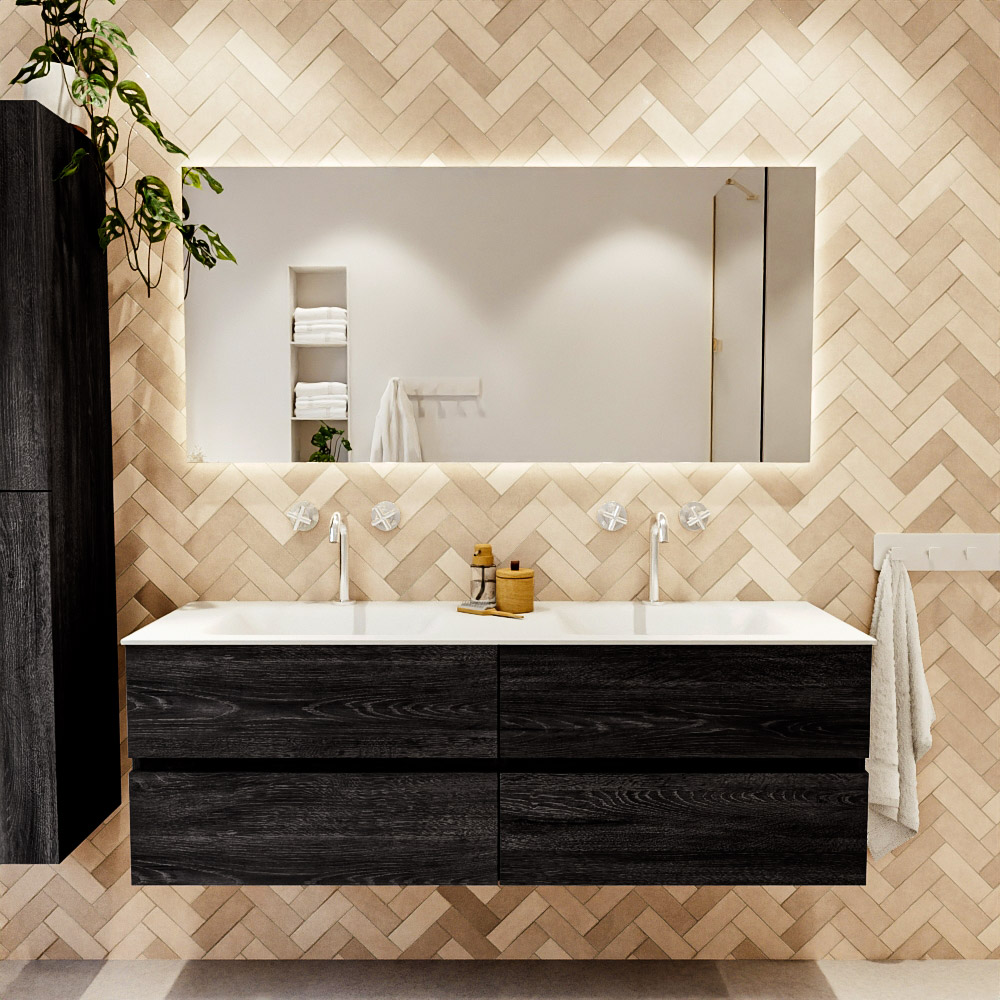MONDIAZ VICA 150cm mueble de baño Antracite 4 cajones. Lavabo CLOUD Doble 2 orificios color Talc con espejo LED. 2 MONDIAZ VICA 150cm mueble de baño Antracite 4 cajones. Lavabo CLOUD Doble 2 orificios color Talc con espejo LED. - Imagen 2