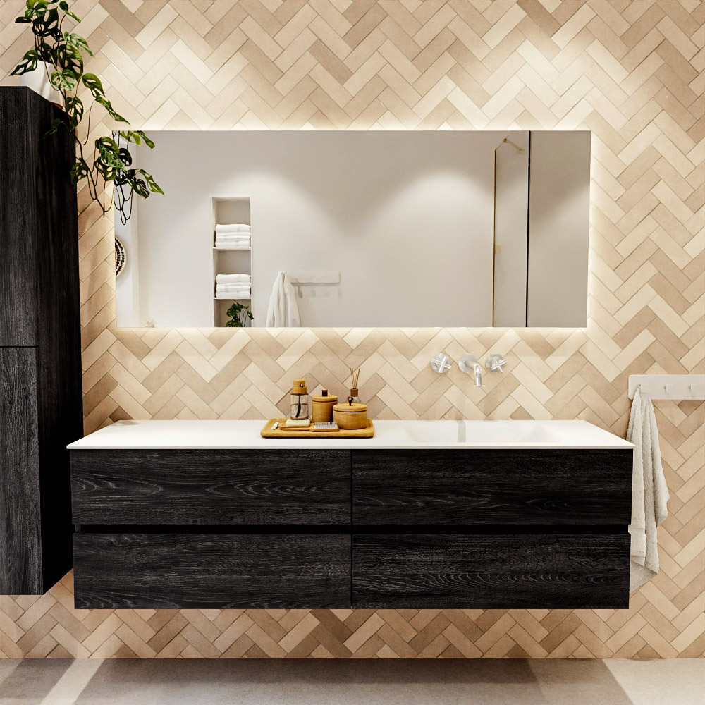 MONDIAZ VICA 170cm mueble de baño Antracite 4 cajones. Lavabo CLOUD Derecho sin orificio color Talc con espejo LED. 2 MONDIAZ VICA 170cm mueble de baño Antracite 4 cajones. Lavabo CLOUD Derecho sin orificio color Talc con espejo LED. - Imagen 2