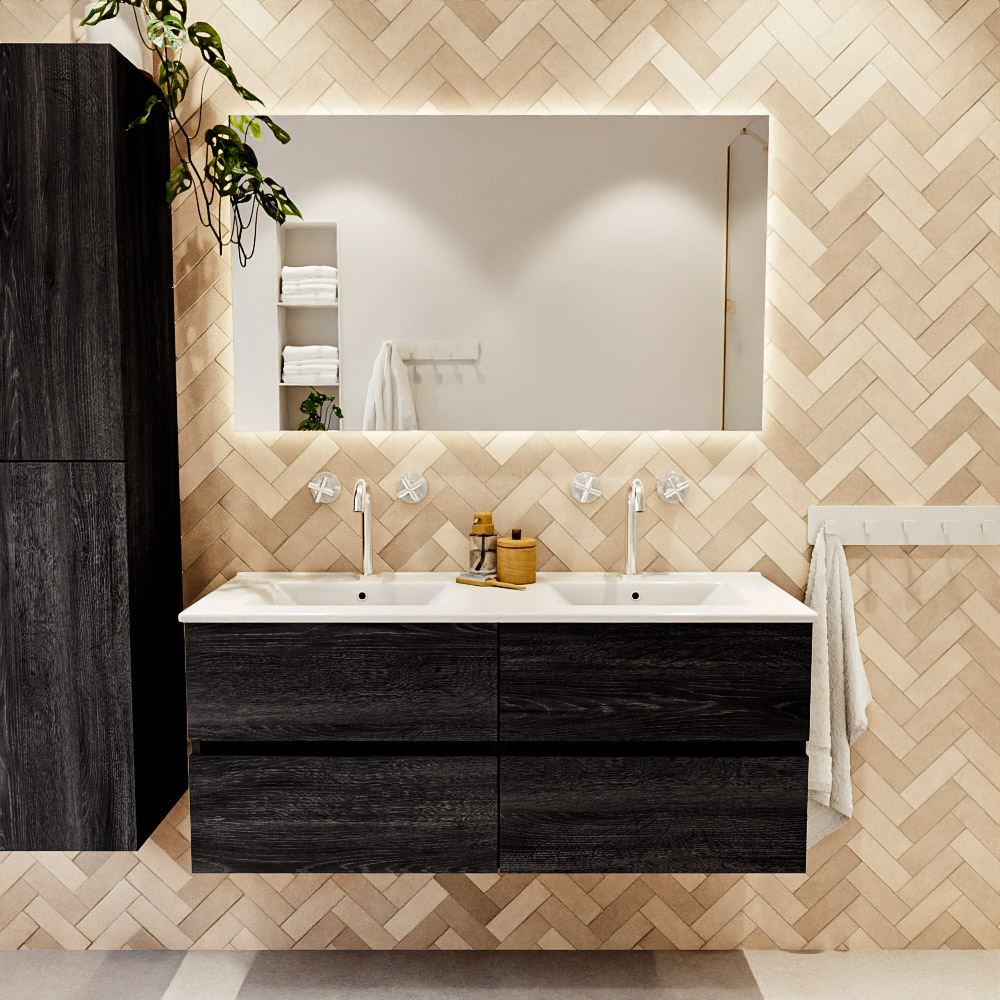 MONDIAZ VICA 120cm mueble de baño Antracite 4 cajones. Lavabo DENIA Doble 2 orificios color Blanco brillo con espejo LED. 2 MONDIAZ VICA 120cm mueble de baño Antracite 4 cajones. Lavabo DENIA Doble 2 orificios color Blanco brillo con espejo LED. - Imagen 2