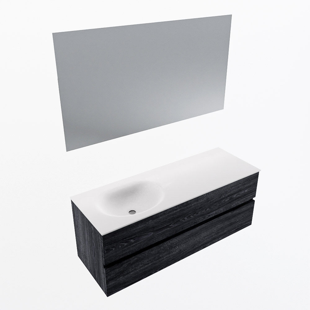 MONDIAZ VICA 130cm mueble de baño Antracite 2 cajones. Lavabo MOON Izquierda 1 orificio color Talc con espejo LED. 5 MONDIAZ VICA 130cm mueble de baño Antracite 2 cajones. Lavabo MOON Izquierda 1 orificio color Talc con espejo LED. - Imagen 6