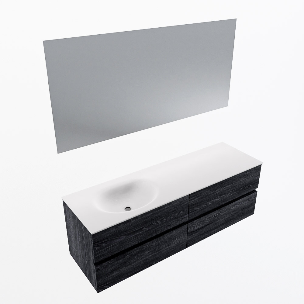 MONDIAZ VICA 150cm mueble de baño Antracite 4 cajones. Lavabo MOON Izquierda 1 orificio color Talc con espejo LED. 6 MONDIAZ VICA 150cm mueble de baño Antracite 4 cajones. Lavabo MOON Izquierda 1 orificio color Talc con espejo LED. - Imagen 6