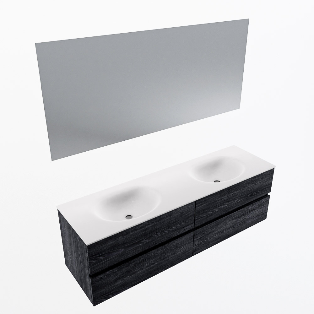 MONDIAZ VICA 160cm mueble de baño Antracite 4 cajones. Lavabo MOON Doble 2 orificios color Talc con espejo LED. 6 MONDIAZ VICA 160cm mueble de baño Antracite 4 cajones. Lavabo MOON Doble 2 orificios color Talc con espejo LED. - Imagen 6