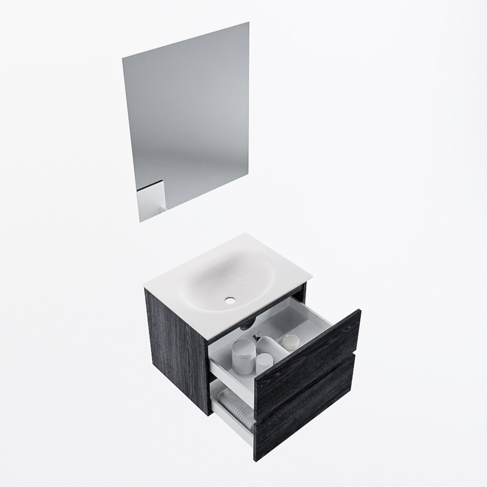 MONDIAZ VICA 60cm mueble de baño Antracite 2 cajones. Lavabo MOON Centro 1 orificio color Talc con espejo LED. 7 MONDIAZ VICA 60cm mueble de baño Antracite 2 cajones. Lavabo MOON Centro 1 orificio color Talc con espejo LED. - Imagen 7