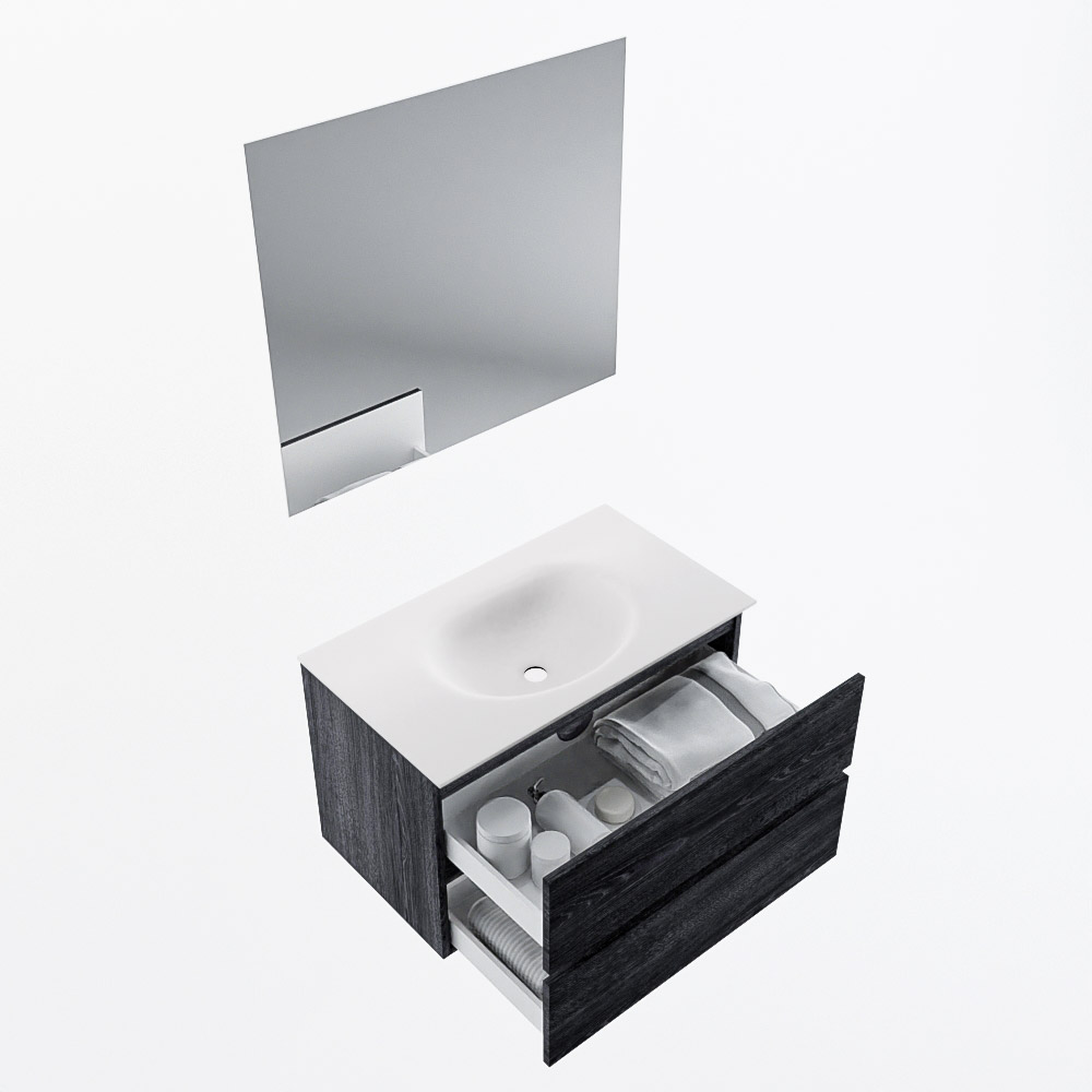 MONDIAZ VICA 80cm mueble de baño Antracite 2 cajones. Lavabo MOON Centro 1 orificio color Talc con espejo LED. 7 MONDIAZ VICA 80cm mueble de baño Antracite 2 cajones. Lavabo MOON Centro 1 orificio color Talc con espejo LED. - Imagen 7