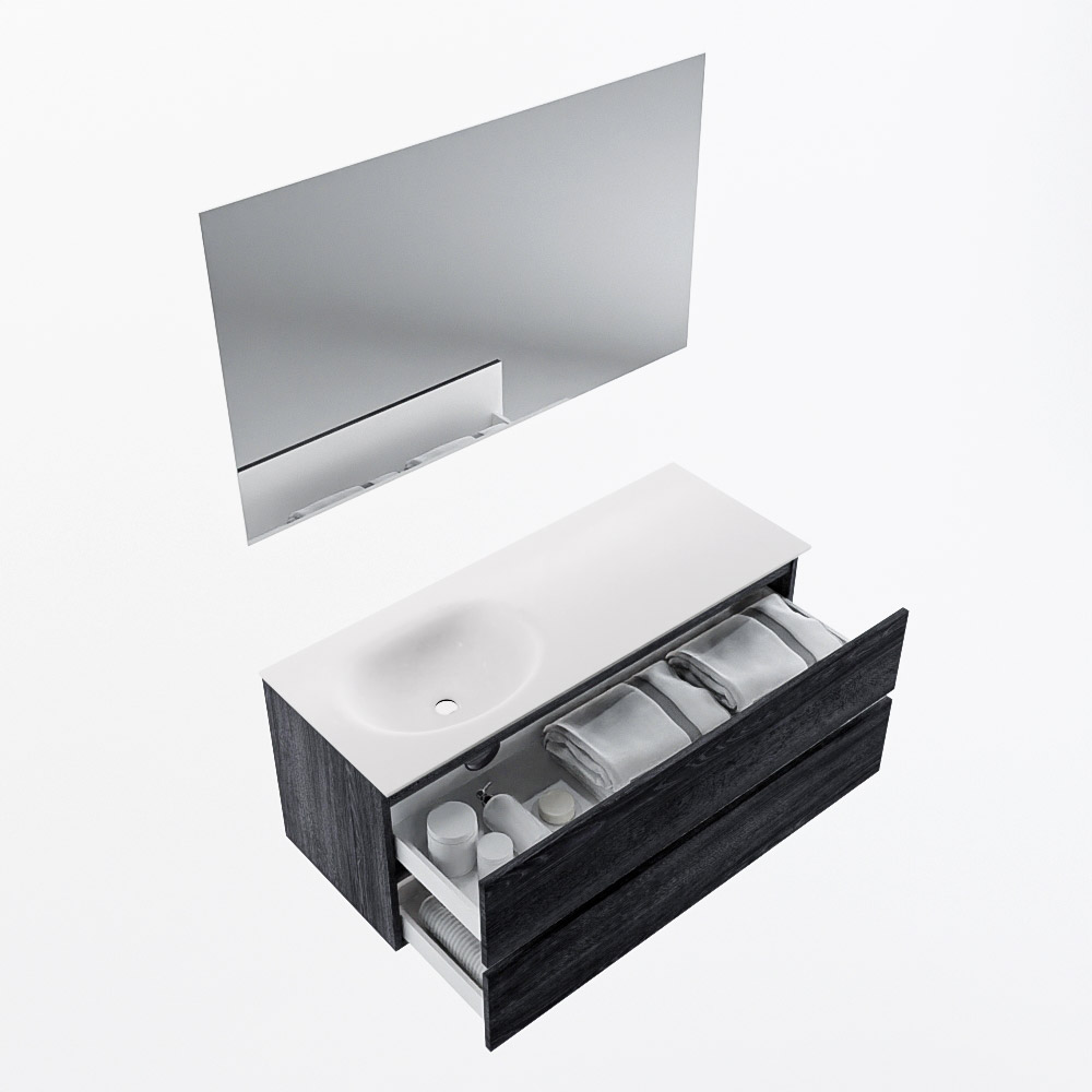 MONDIAZ VICA 120cm mueble de baño Antracite 2 cajones. Lavabo MOON Izquierda sin orificio color Talc con espejo LED. 7 MONDIAZ VICA 120cm mueble de baño Antracite 2 cajones. Lavabo MOON Izquierda sin orificio color Talc con espejo LED. - Imagen 7