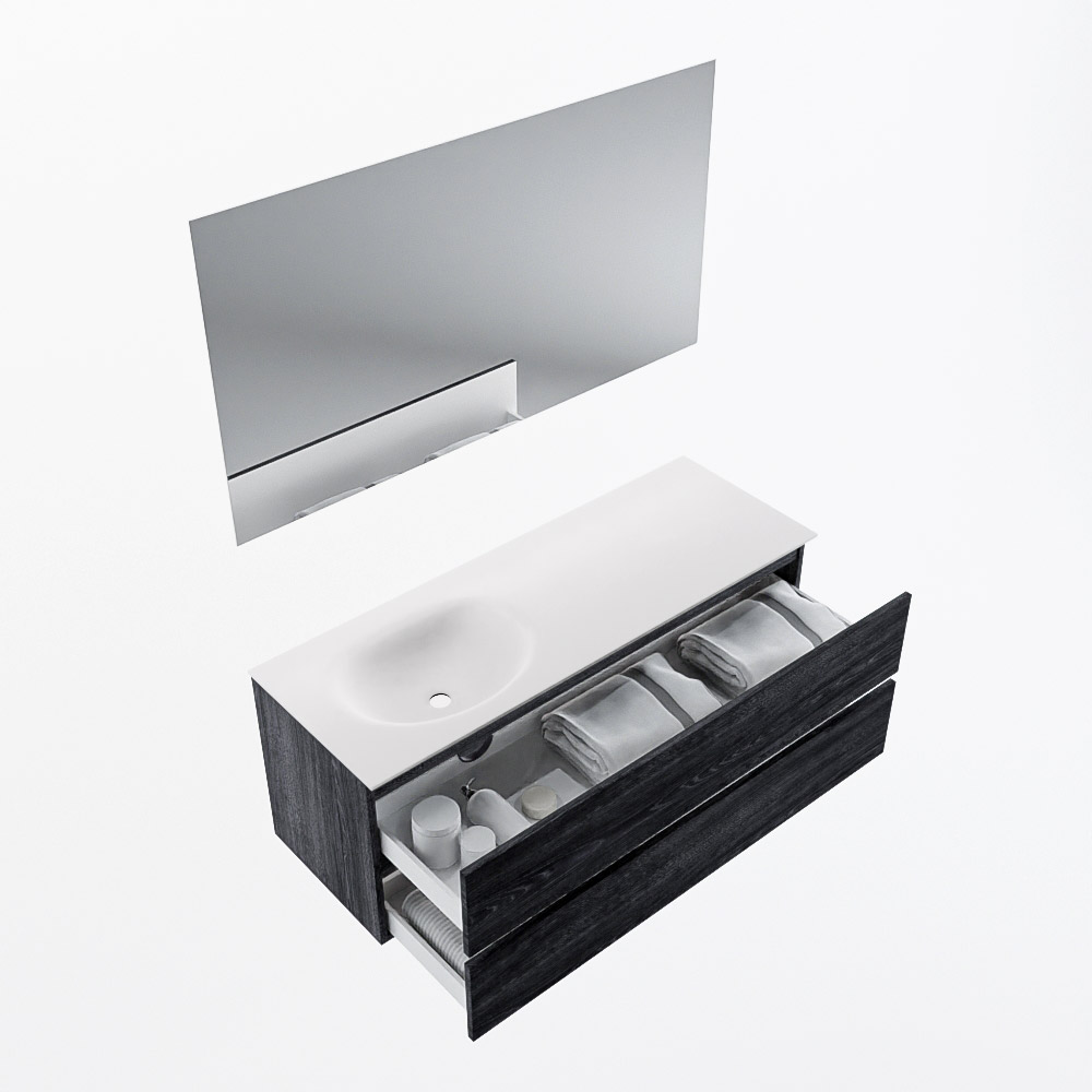 MONDIAZ VICA 130cm mueble de baño Antracite 2 cajones. Lavabo MOON Izquierda 1 orificio color Talc con espejo LED. 6 MONDIAZ VICA 130cm mueble de baño Antracite 2 cajones. Lavabo MOON Izquierda 1 orificio color Talc con espejo LED. - Imagen 7