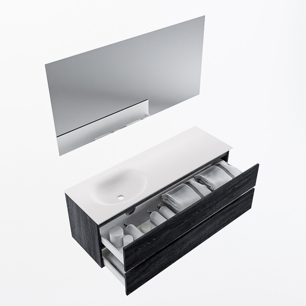 MONDIAZ VICA 140cm mueble de baño Antracite 2 cajones. Lavabo MOON Izquierda 1 orificio color Talc con espejo LED. 6 MONDIAZ VICA 140cm mueble de baño Antracite 2 cajones. Lavabo MOON Izquierda 1 orificio color Talc con espejo LED. - Imagen 7