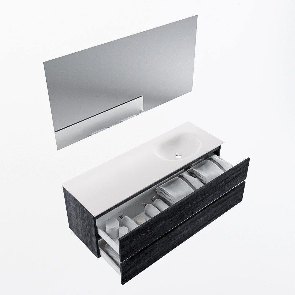 MONDIAZ VICA 140cm mueble de baño Antracite 2 cajones. Lavabo MOON Derecho 1 orificio color Talc con espejo LED. 6 MONDIAZ VICA 140cm mueble de baño Antracite 2 cajones. Lavabo MOON Derecho 1 orificio color Talc con espejo LED. - Imagen 7