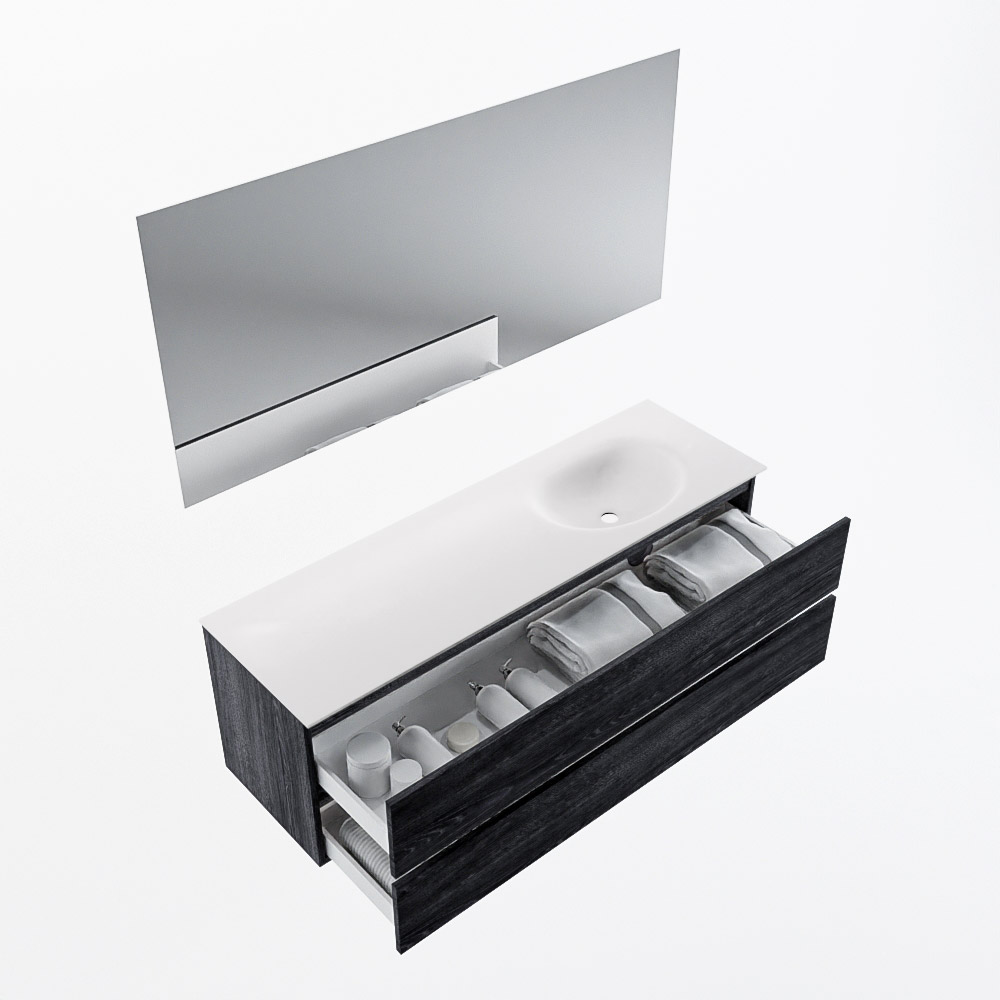 MONDIAZ VICA 150cm mueble de baño Antracite 2 cajones. Lavabo MOON Derecho 1 orificio color Talc con espejo LED. 7 MONDIAZ VICA 150cm mueble de baño Antracite 2 cajones. Lavabo MOON Derecho 1 orificio color Talc con espejo LED. - Imagen 7