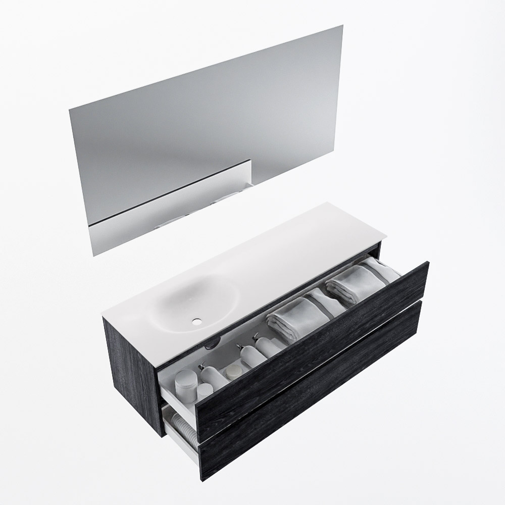 MONDIAZ VICA 150cm mueble de baño Antracite 2 cajones. Lavabo MOON Izquierda sin orificio color Talc con espejo LED. 7 MONDIAZ VICA 150cm mueble de baño Antracite 2 cajones. Lavabo MOON Izquierda sin orificio color Talc con espejo LED. - Imagen 7