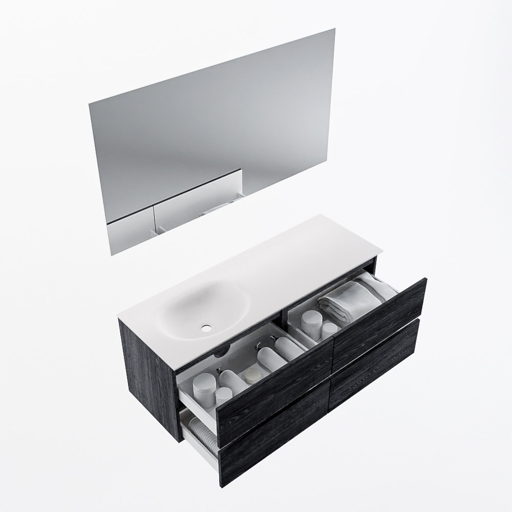 MONDIAZ VICA 130cm mueble de baño Antracite 4 cajones. Lavabo MOON Izquierda sin orificio color Talc con espejo LED. 6 MONDIAZ VICA 130cm mueble de baño Antracite 4 cajones. Lavabo MOON Izquierda sin orificio color Talc con espejo LED. - Imagen 7