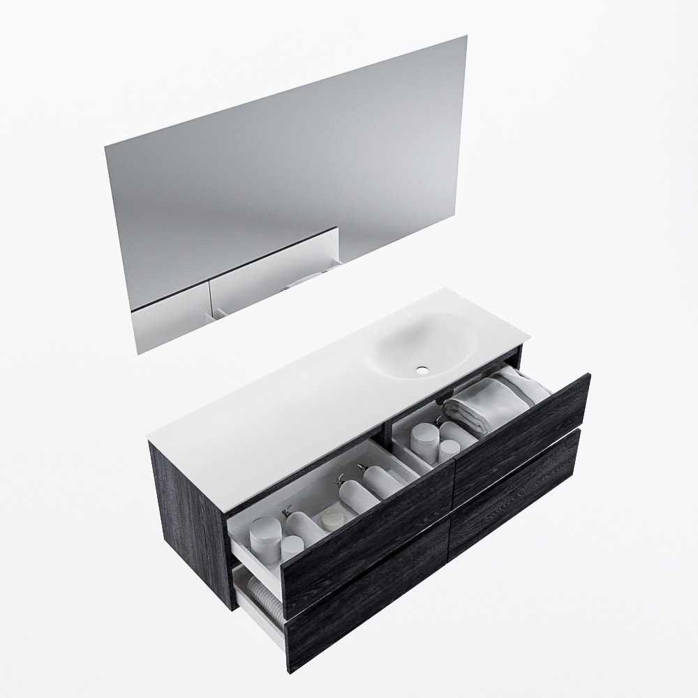 MONDIAZ VICA 140cm mueble de baño Antracite 4 cajones. Lavabo MOON Derecho 1 orificio color Talc con espejo LED. 6 MONDIAZ VICA 140cm mueble de baño Antracite 4 cajones. Lavabo MOON Derecho 1 orificio color Talc con espejo LED. - Imagen 7