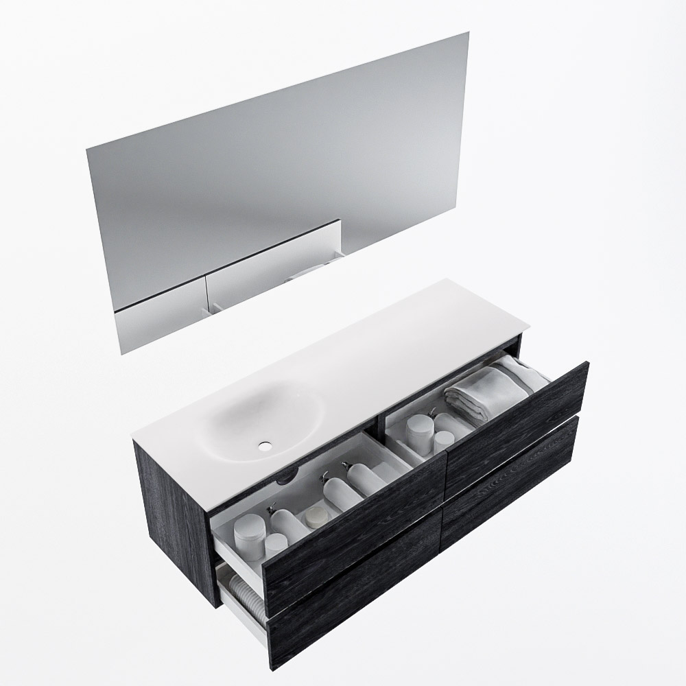 MONDIAZ VICA 150cm mueble de baño Antracite 4 cajones. Lavabo MOON Izquierda 1 orificio color Talc con espejo LED. 7 MONDIAZ VICA 150cm mueble de baño Antracite 4 cajones. Lavabo MOON Izquierda 1 orificio color Talc con espejo LED. - Imagen 7