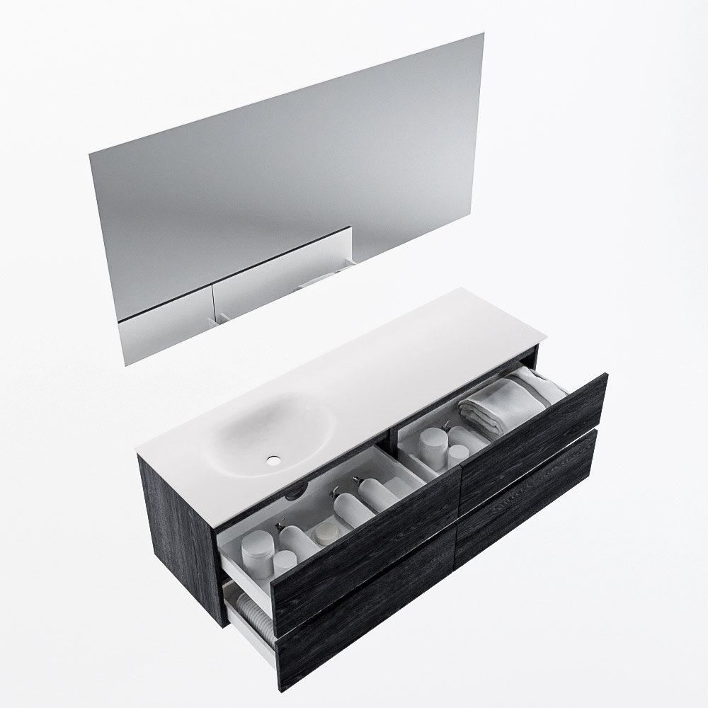 MONDIAZ VICA 150cm mueble de baño Antracite 4 cajones. Lavabo MOON Izquierda sin orificio color Talc con espejo LED. 7 MONDIAZ VICA 150cm mueble de baño Antracite 4 cajones. Lavabo MOON Izquierda sin orificio color Talc con espejo LED. - Imagen 7