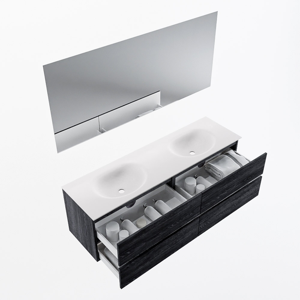 MONDIAZ VICA 160cm mueble de baño Antracite 4 cajones. Lavabo MOON Doble 2 orificios color Talc con espejo LED. 7 MONDIAZ VICA 160cm mueble de baño Antracite 4 cajones. Lavabo MOON Doble 2 orificios color Talc con espejo LED. - Imagen 7