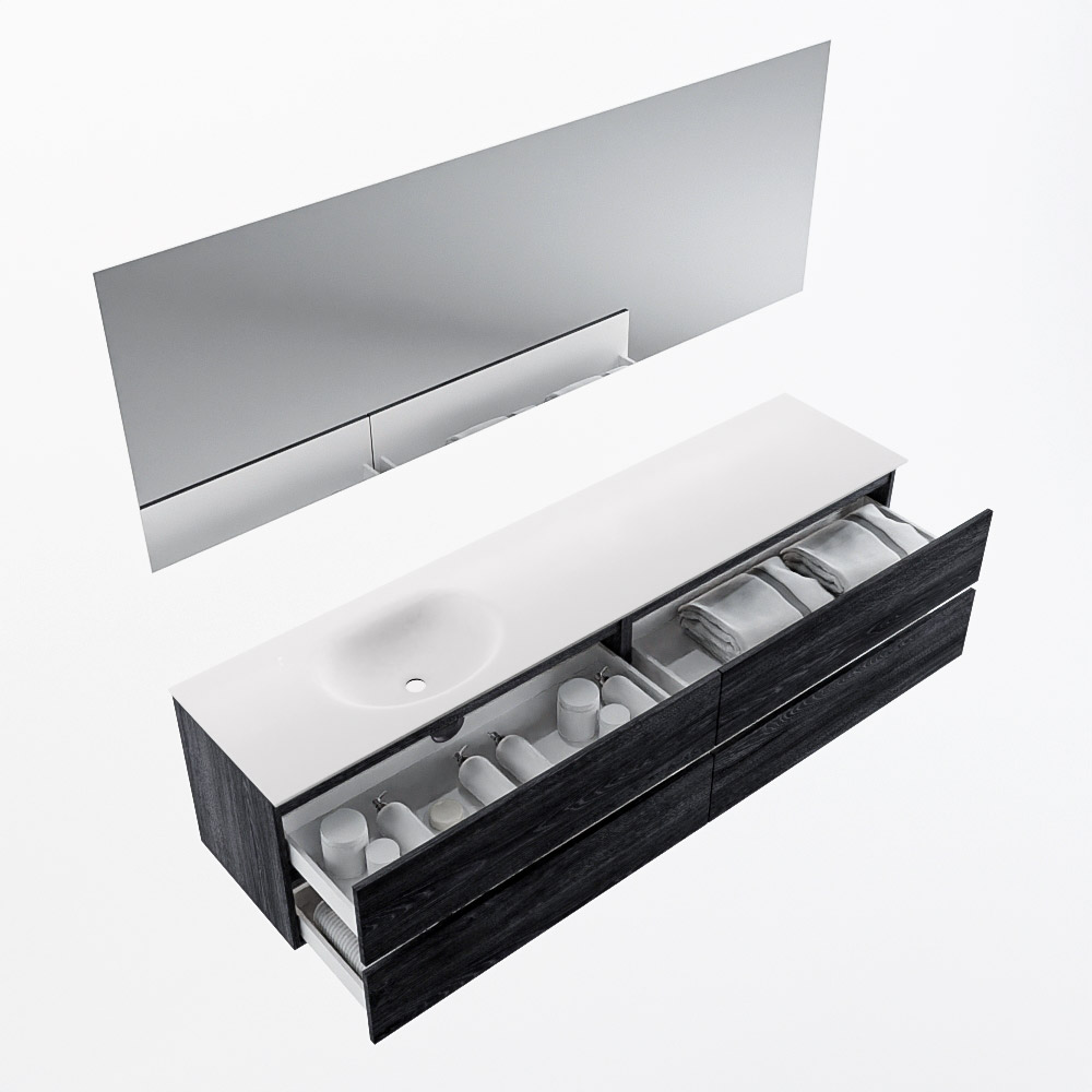 MONDIAZ VICA 200cm mueble de baño Antracite 4 cajones. Lavabo MOON Izquierda 1 orificio color Talc con espejo LED. 7 MONDIAZ VICA 200cm mueble de baño Antracite 4 cajones. Lavabo MOON Izquierda 1 orificio color Talc con espejo LED. - Imagen 7