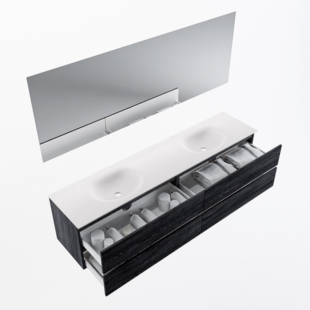 MONDIAZ VICA 200cm mueble de baño Antracite 4 cajones. Lavabo MOON Doble 2 orificios color Talc con espejo LED. 7 MONDIAZ VICA 200cm mueble de baño Antracite 4 cajones. Lavabo MOON Doble 2 orificios color Talc con espejo LED. - Imagen 7
