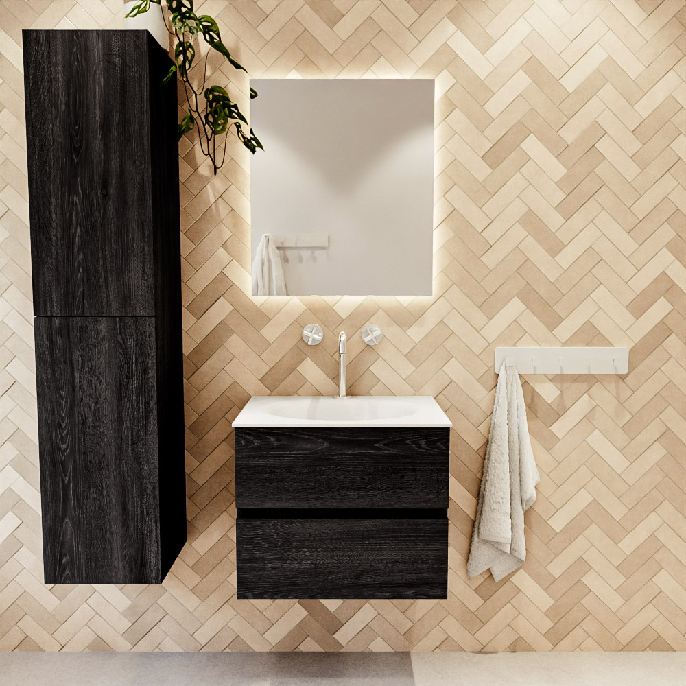 MONDIAZ VICA 60cm mueble de baño Antracite 2 cajones. Lavabo MOON Centro 1 orificio color Talc con espejo LED. 2 MONDIAZ VICA 60cm mueble de baño Antracite 2 cajones. Lavabo MOON Centro 1 orificio color Talc con espejo LED. - Imagen 2