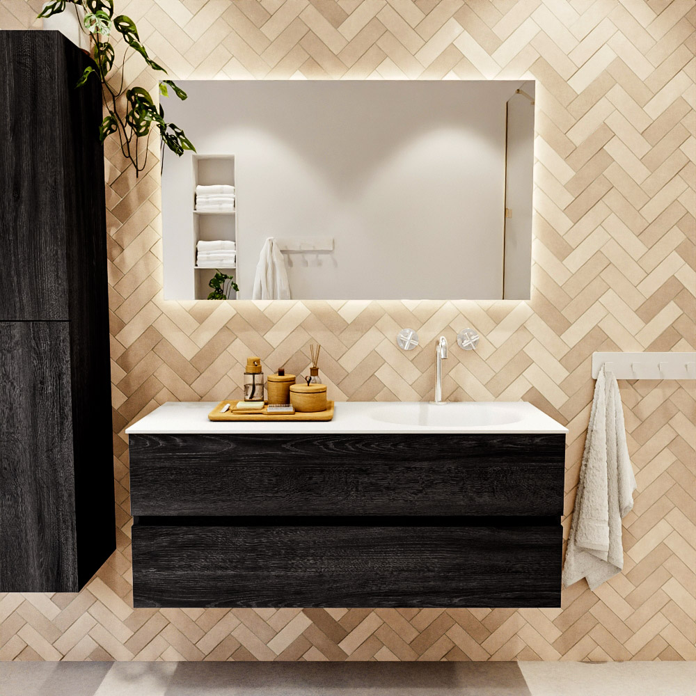 MONDIAZ VICA 120cm mueble de baño Antracite 2 cajones. Lavabo MOON Derecho 1 orificio color Talc con espejo LED. 2 MONDIAZ VICA 120cm mueble de baño Antracite 2 cajones. Lavabo MOON Derecho 1 orificio color Talc con espejo LED. - Imagen 2