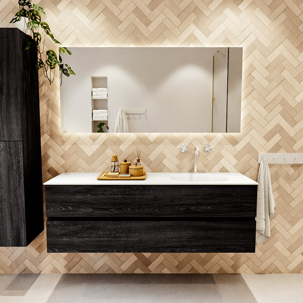 MONDIAZ VICA 150cm mueble de baño Antracite 2 cajones. Lavabo MOON Derecho 1 orificio color Talc con espejo LED. 2 MONDIAZ VICA 150cm mueble de baño Antracite 2 cajones. Lavabo MOON Derecho 1 orificio color Talc con espejo LED. - Imagen 2