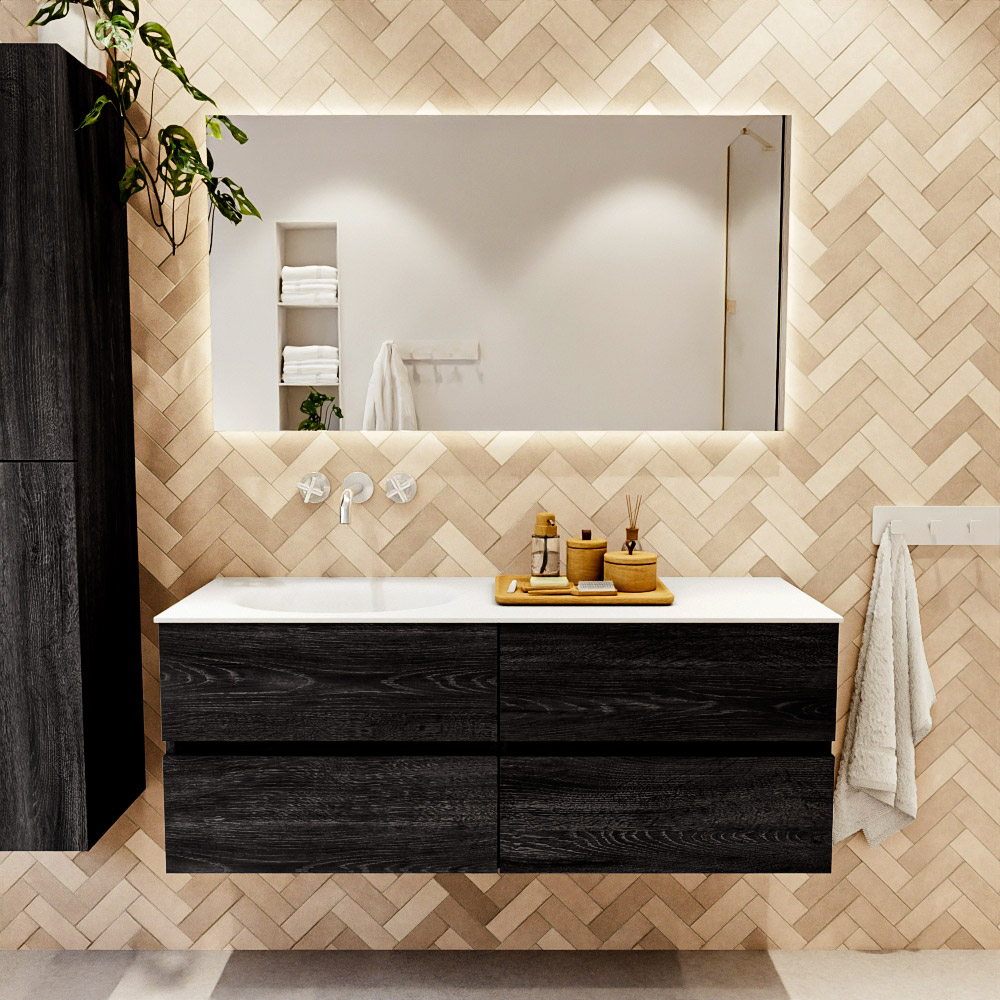 MONDIAZ VICA 130cm mueble de baño Antracite 4 cajones. Lavabo MOON Izquierda sin orificio color Talc con espejo LED. 2 MONDIAZ VICA 130cm mueble de baño Antracite 4 cajones. Lavabo MOON Izquierda sin orificio color Talc con espejo LED. - Imagen 2