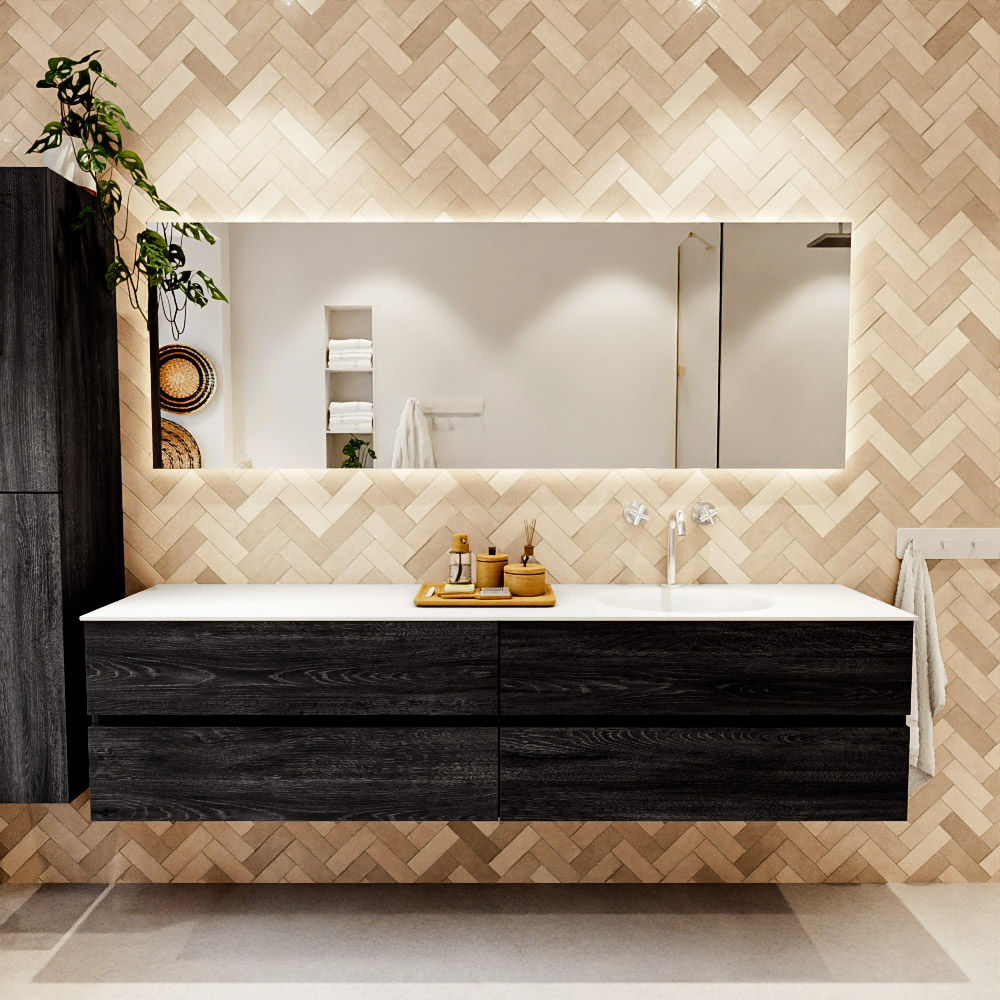 MONDIAZ VICA 200cm mueble de baño Antracite 4 cajones. Lavabo MOON Derecho 1 orificio color Talc con espejo LED. 2 MONDIAZ VICA 200cm mueble de baño Antracite 4 cajones. Lavabo MOON Derecho 1 orificio color Talc con espejo LED. - Imagen 2