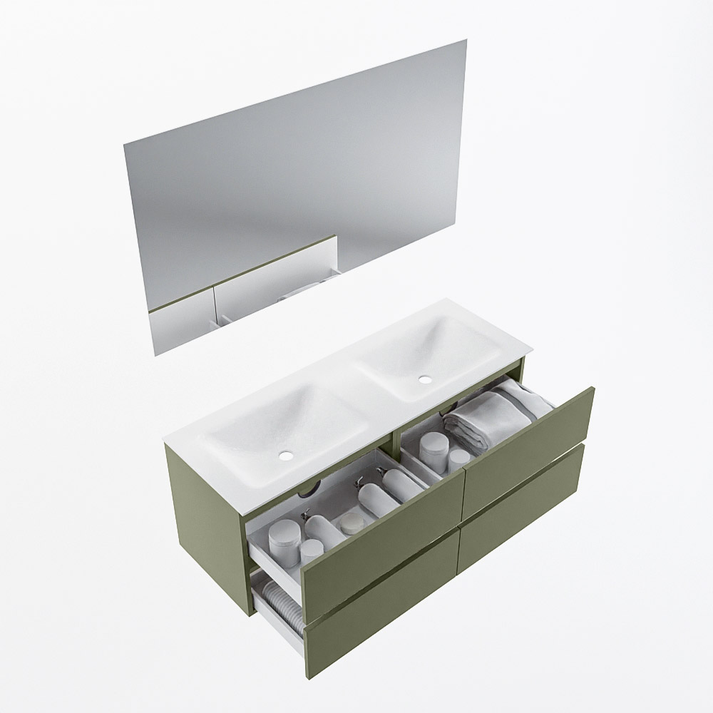 MONDIAZ VICA 130cm mueble de baño Army 4 cajones. Lavabo CLOUD Doble sin orificio color Talc con espejo LED. 6 MONDIAZ VICA 130cm mueble de baño Army 4 cajones. Lavabo CLOUD Doble sin orificio color Talc con espejo LED. - Imagen 7