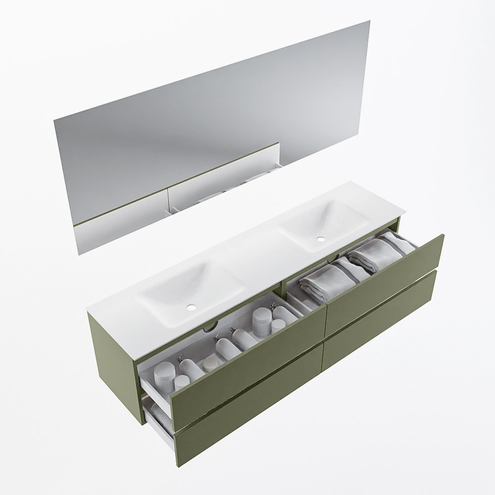 MONDIAZ VICA 190cm mueble de baño Army 4 cajones. Lavabo CLOUD Doble sin orificio color Talc con espejo LED. 7 MONDIAZ VICA 190cm mueble de baño Army 4 cajones. Lavabo CLOUD Doble sin orificio color Talc con espejo LED. - Imagen 7