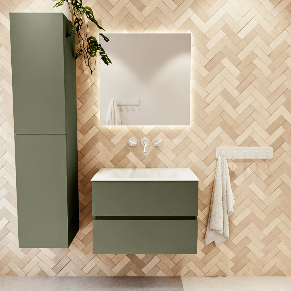 MONDIAZ VICA 70cm mueble de baño Army 2 cajones. Lavabo CLOUD Centro sin orificio color Talc con espejo LED. 2 MONDIAZ VICA 70cm mueble de baño Army 2 cajones. Lavabo CLOUD Centro sin orificio color Talc con espejo LED. - Imagen 2