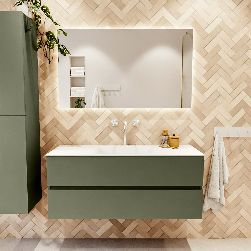 MONDIAZ VICA 120cm mueble de baño Army 2 cajones. Lavabo CLOUD Centro 1 orificio color Talc con espejo LED. 2 MONDIAZ VICA 120cm mueble de baño Army 2 cajones. Lavabo CLOUD Centro 1 orificio color Talc con espejo LED. - Imagen 2
