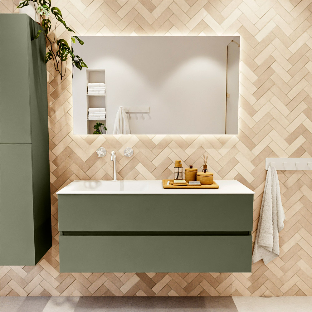 MONDIAZ VICA 120cm mueble de baño Army 2 cajones. Lavabo CLOUD Izquierda 1 orificio color Talc con espejo LED. 2 MONDIAZ VICA 120cm mueble de baño Army 2 cajones. Lavabo CLOUD Izquierda 1 orificio color Talc con espejo LED. - Imagen 2