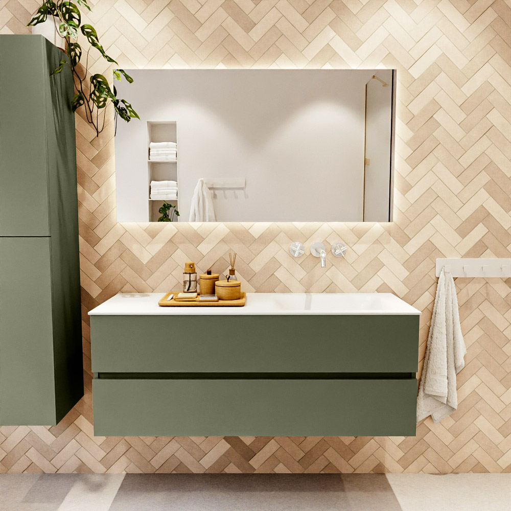 MONDIAZ VICA 130cm mueble de baño Army 2 cajones. Lavabo CLOUD Derecho sin orificio color Talc con espejo LED. 2 MONDIAZ VICA 130cm mueble de baño Army 2 cajones. Lavabo CLOUD Derecho sin orificio color Talc con espejo LED. - Imagen 2