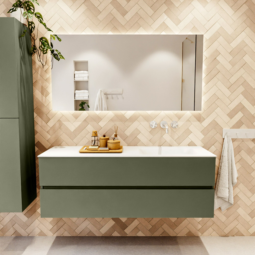 MONDIAZ VICA 140cm mueble de baño Army 2 cajones. Lavabo CLOUD Derecho sin orificio color Talc con espejo LED. 2 MONDIAZ VICA 140cm mueble de baño Army 2 cajones. Lavabo CLOUD Derecho sin orificio color Talc con espejo LED. - Imagen 2