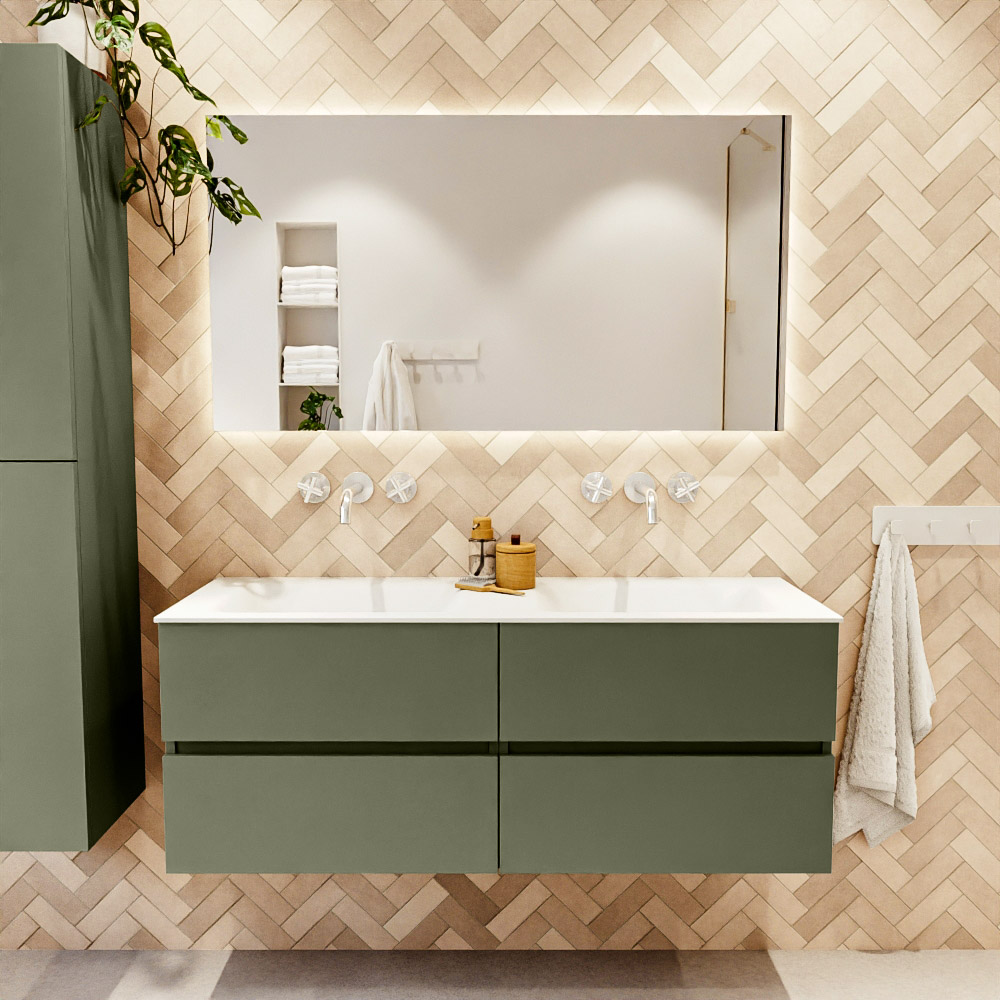 MONDIAZ VICA 130cm mueble de baño Army 4 cajones. Lavabo CLOUD Doble sin orificio color Talc con espejo LED. 2 MONDIAZ VICA 130cm mueble de baño Army 4 cajones. Lavabo CLOUD Doble sin orificio color Talc con espejo LED. - Imagen 2
