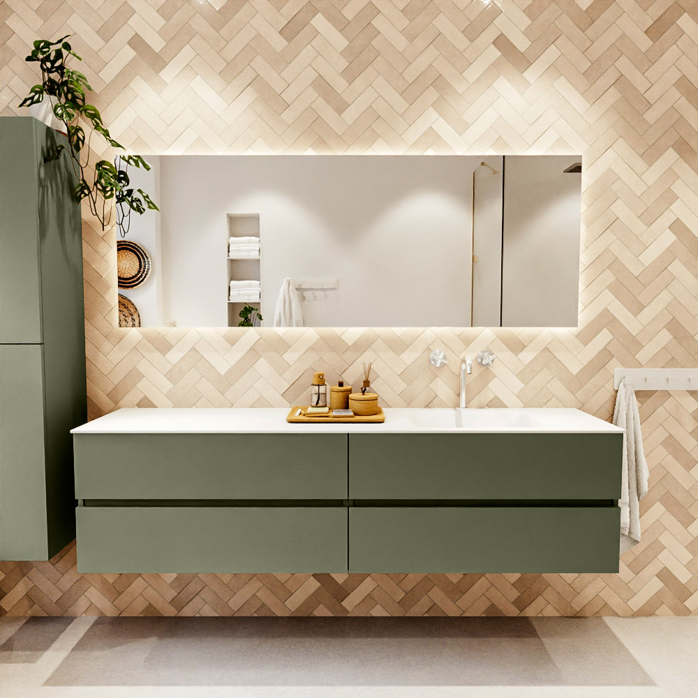MONDIAZ VICA 190cm mueble de baño Army 4 cajones. Lavabo CLOUD Derecho 1 orificio color Talc con espejo LED. 2 MONDIAZ VICA 190cm mueble de baño Army 4 cajones. Lavabo CLOUD Derecho 1 orificio color Talc con espejo LED. - Imagen 2