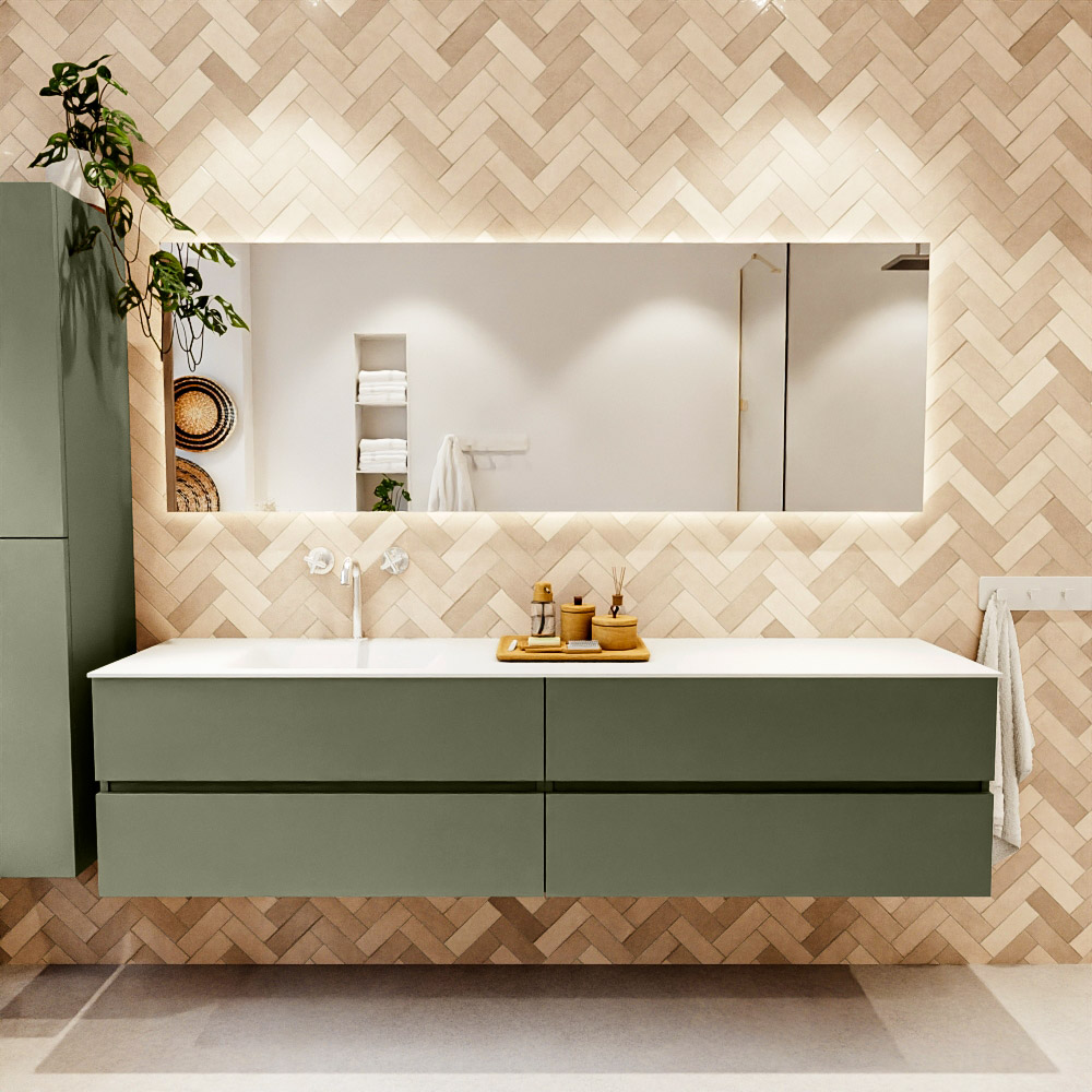 MONDIAZ VICA 200cm mueble de baño Army 4 cajones. Lavabo CLOUD Izquierda 1 orificio color Talc con espejo LED. 2 MONDIAZ VICA 200cm mueble de baño Army 4 cajones. Lavabo CLOUD Izquierda 1 orificio color Talc con espejo LED. - Imagen 2