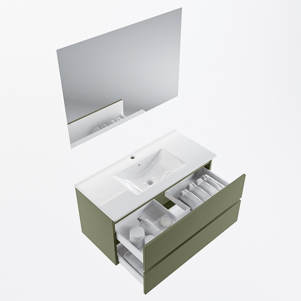 MONDIAZ VICA 100cm mueble de baño Army 2 cajones. Lavabo DENIA Centro 1 orificio color Blanco brillo con espejo LED. 7 MONDIAZ VICA 100cm mueble de baño Army 2 cajones. Lavabo DENIA Centro 1 orificio color Blanco brillo con espejo LED. - Imagen 7