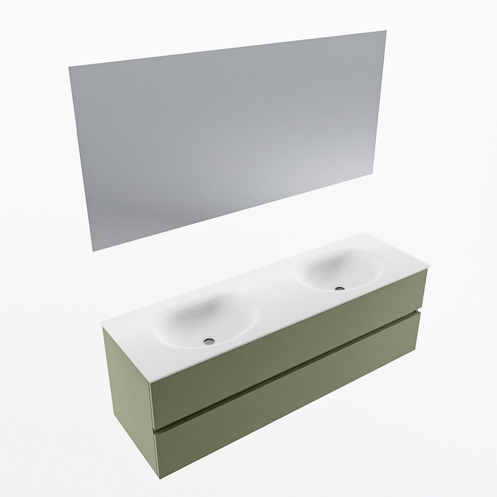 MONDIAZ VICA 150cm mueble de baño Army 2 cajones. Lavabo MOON Doble 2 orificios color Talc con espejo LED. 6 MONDIAZ VICA 150cm mueble de baño Army 2 cajones. Lavabo MOON Doble 2 orificios color Talc con espejo LED. - Imagen 6