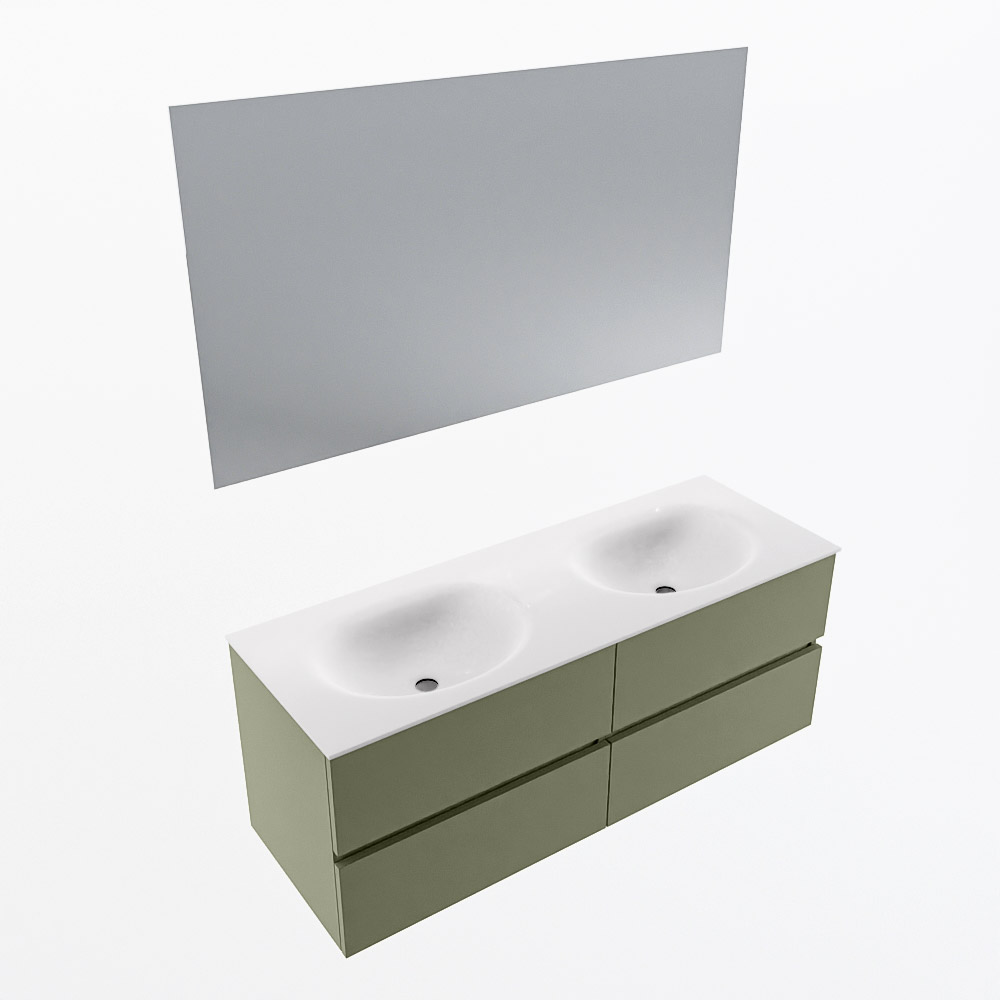 MONDIAZ VICA 130cm mueble de baño Army 4 cajones. Lavabo MOON Doble sin orificio color Talc con espejo LED. 5 MONDIAZ VICA 130cm mueble de baño Army 4 cajones. Lavabo MOON Doble sin orificio color Talc con espejo LED. - Imagen 6