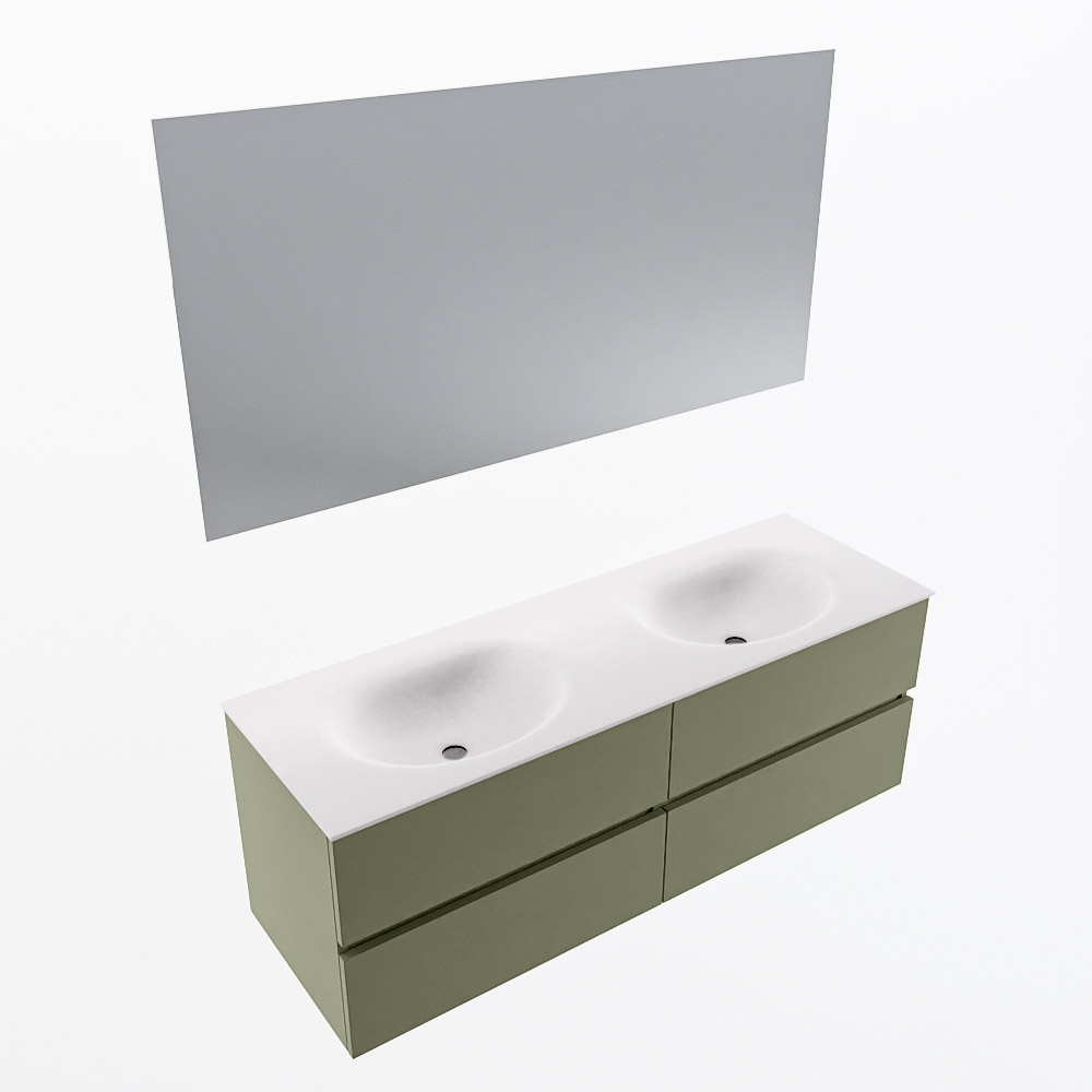 MONDIAZ VICA 140cm mueble de baño Army 4 cajones. Lavabo MOON Doble sin orificio color Talc con espejo LED. 6 MONDIAZ VICA 140cm mueble de baño Army 4 cajones. Lavabo MOON Doble sin orificio color Talc con espejo LED. - Imagen 6