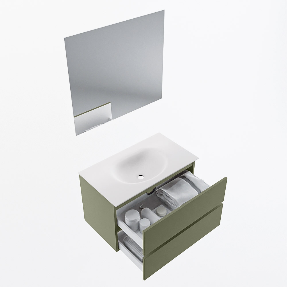 MONDIAZ VICA 80cm mueble de baño Army 2 cajones. Lavabo MOON Centro sin orificio color Talc con espejo LED. 7 MONDIAZ VICA 80cm mueble de baño Army 2 cajones. Lavabo MOON Centro sin orificio color Talc con espejo LED. - Imagen 7