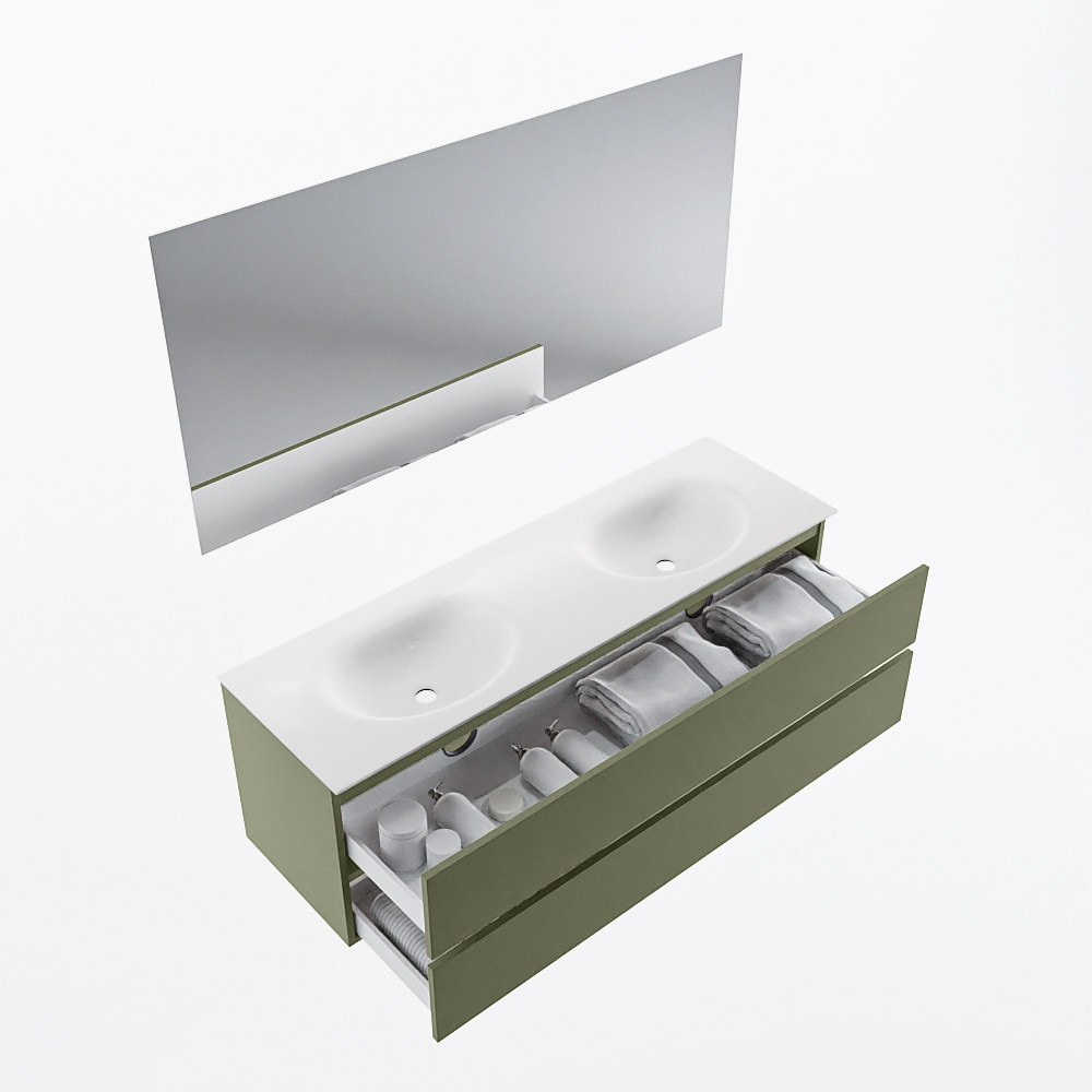 MONDIAZ VICA 150cm mueble de baño Army 2 cajones. Lavabo MOON Doble 2 orificios color Talc con espejo LED. 7 MONDIAZ VICA 150cm mueble de baño Army 2 cajones. Lavabo MOON Doble 2 orificios color Talc con espejo LED. - Imagen 7