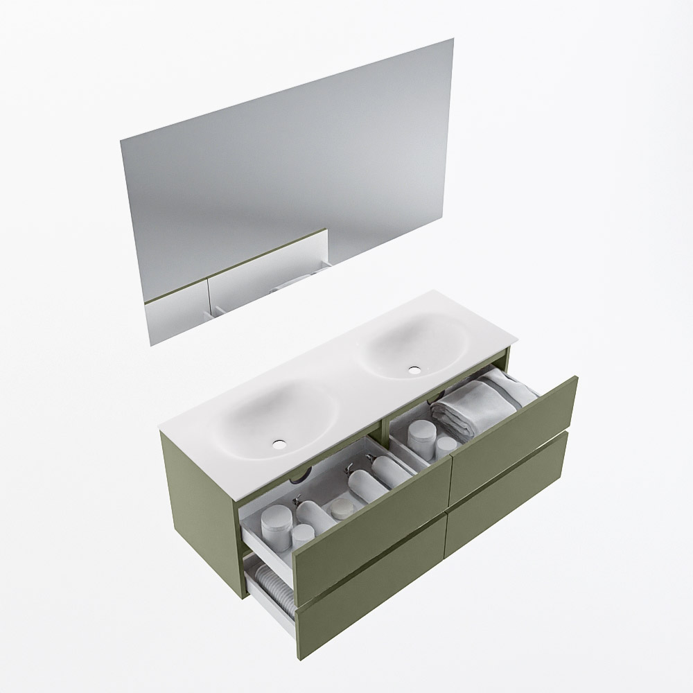 MONDIAZ VICA 130cm mueble de baño Army 4 cajones. Lavabo MOON Doble sin orificio color Talc con espejo LED. 6 MONDIAZ VICA 130cm mueble de baño Army 4 cajones. Lavabo MOON Doble sin orificio color Talc con espejo LED. - Imagen 7