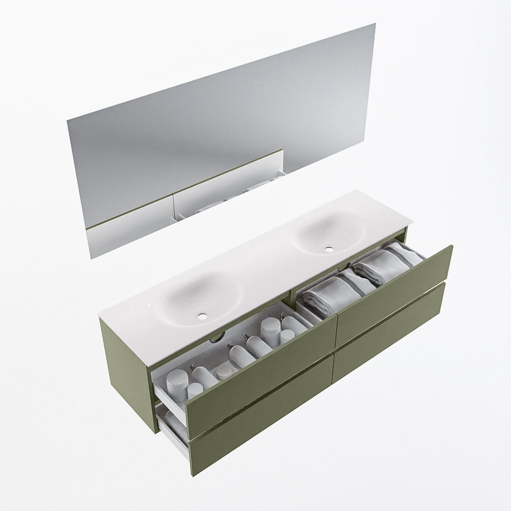 MONDIAZ VICA 180cm mueble de baño Army 4 cajones. Lavabo MOON Doble sin orificio color Talc con espejo LED. 7 MONDIAZ VICA 180cm mueble de baño Army 4 cajones. Lavabo MOON Doble sin orificio color Talc con espejo LED. - Imagen 7