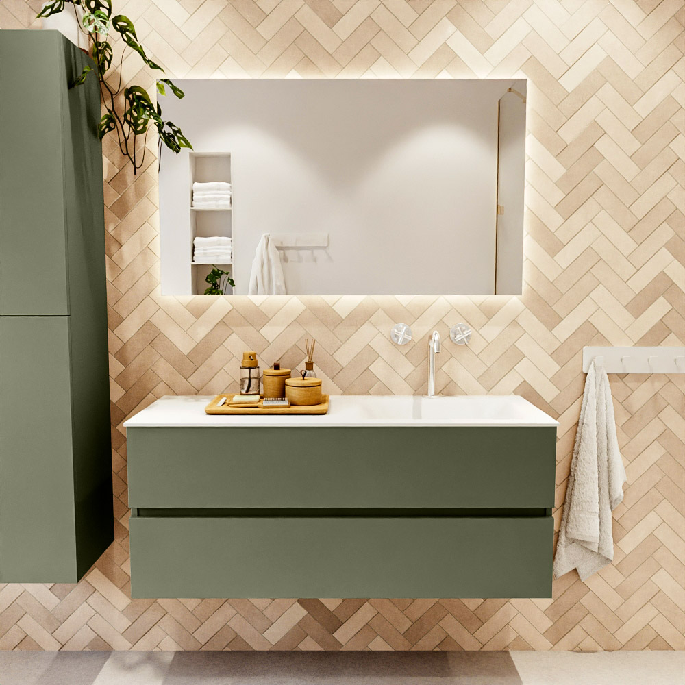 MONDIAZ VICA 120cm mueble de baño Army 2 cajones. Lavabo MOON Derecho 1 orificio color Talc con espejo LED. 2 MONDIAZ VICA 120cm mueble de baño Army 2 cajones. Lavabo MOON Derecho 1 orificio color Talc con espejo LED. - Imagen 2