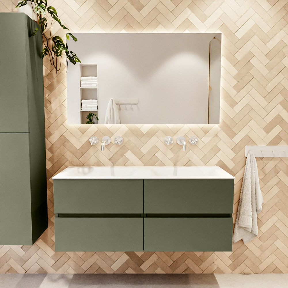 MONDIAZ VICA 120cm mueble de baño Army 4 cajones. Lavabo MOON Doble sin orificio color Talc con espejo LED. 2 MONDIAZ VICA 120cm mueble de baño Army 4 cajones. Lavabo MOON Doble sin orificio color Talc con espejo LED. - Imagen 2