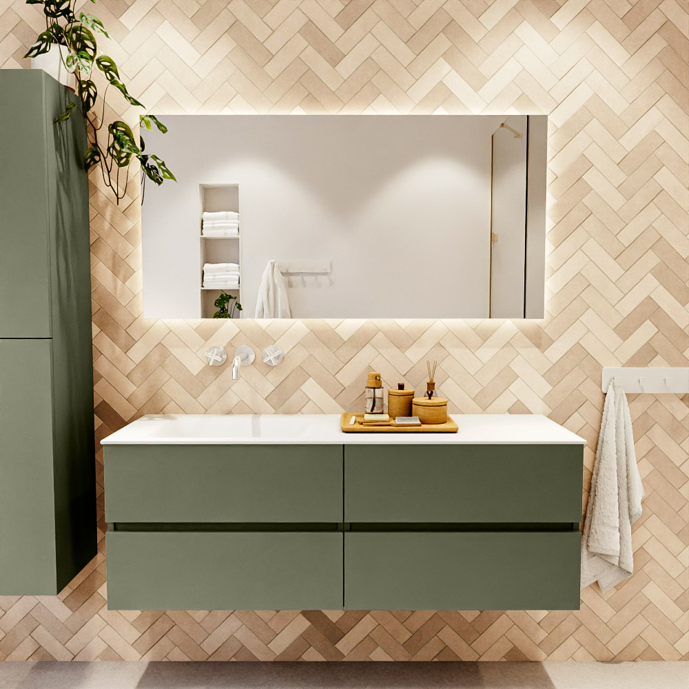 MONDIAZ VICA 140cm mueble de baño Army 4 cajones. Lavabo MOON Izquierda sin orificio color Talc con espejo LED. 2 MONDIAZ VICA 140cm mueble de baño Army 4 cajones. Lavabo MOON Izquierda sin orificio color Talc con espejo LED. - Imagen 2