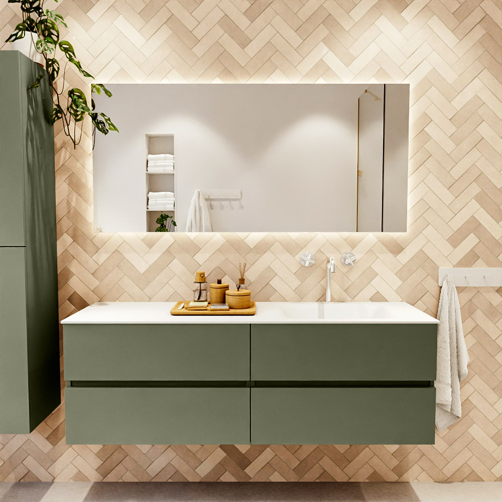 MONDIAZ VICA 150cm mueble de baño Army 4 cajones. Lavabo MOON Derecho 1 orificio color Talc con espejo LED. 2 MONDIAZ VICA 150cm mueble de baño Army 4 cajones. Lavabo MOON Derecho 1 orificio color Talc con espejo LED. - Imagen 2
