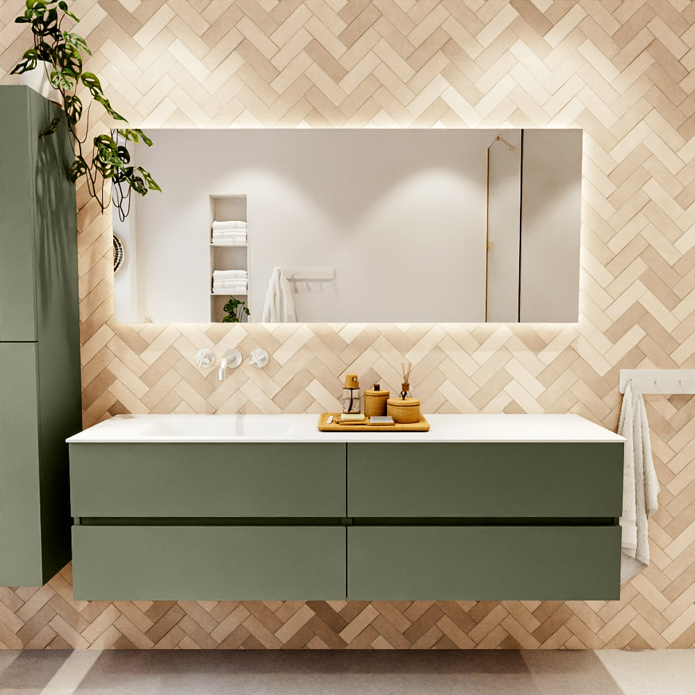 MONDIAZ VICA 170cm mueble de baño Army 4 cajones. Lavabo MOON Izquierda sin orificio color Talc con espejo LED. 2 MONDIAZ VICA 170cm mueble de baño Army 4 cajones. Lavabo MOON Izquierda sin orificio color Talc con espejo LED. - Imagen 2