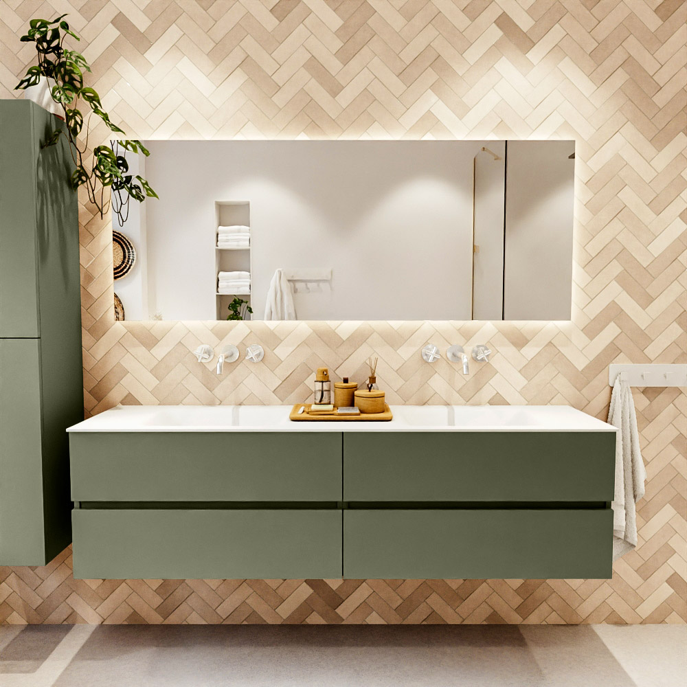 MONDIAZ VICA 180cm mueble de baño Army 4 cajones. Lavabo MOON Doble sin orificio color Talc con espejo LED. 2 MONDIAZ VICA 180cm mueble de baño Army 4 cajones. Lavabo MOON Doble sin orificio color Talc con espejo LED. - Imagen 2